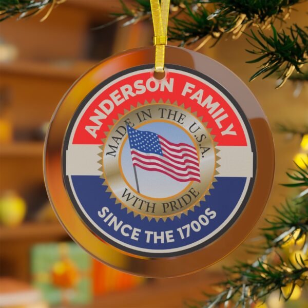 Amderson Family Glass Ornaments - Family Heritage Decor with American Flag - Image 3